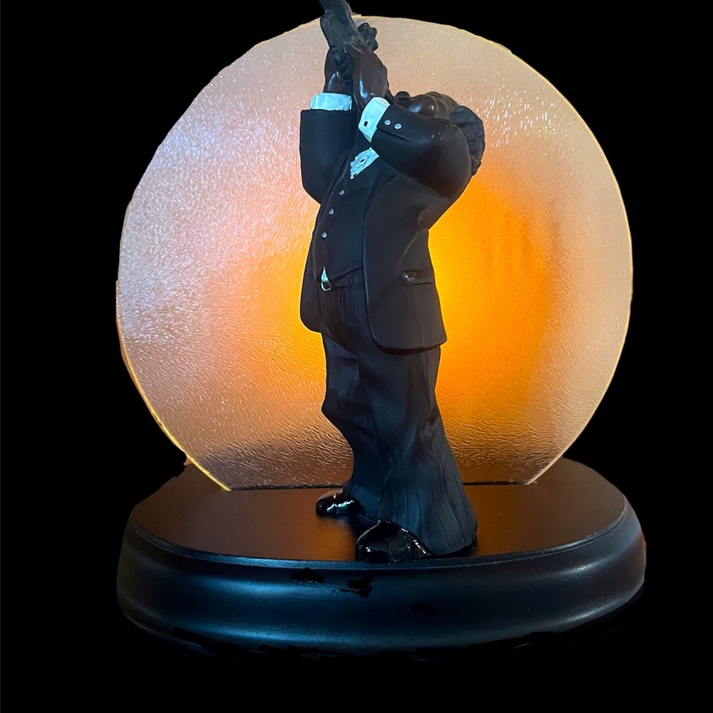 VTG 90s Art Deco Enesco All That Jazz Parastone Cornet Player Glass Moon
